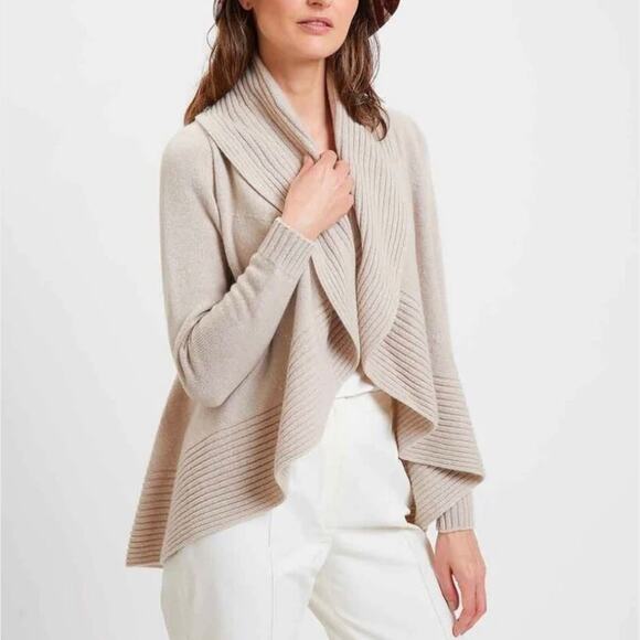 Rani Arabella shawl neck open front Margot Lori Piana cashmere cardigan gray M - Picture 8 of 10